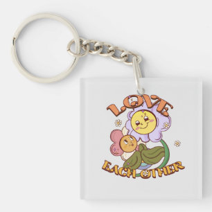 Love Each Other   Whimsical Floral Design Key Ring