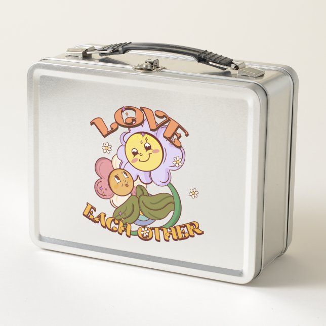 Love Each Other | Whimsical Floral Design Metal Lunch Box (Front)