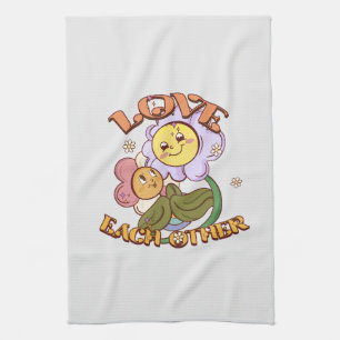 Love Each Other   Whimsical Floral Design Tea Towel