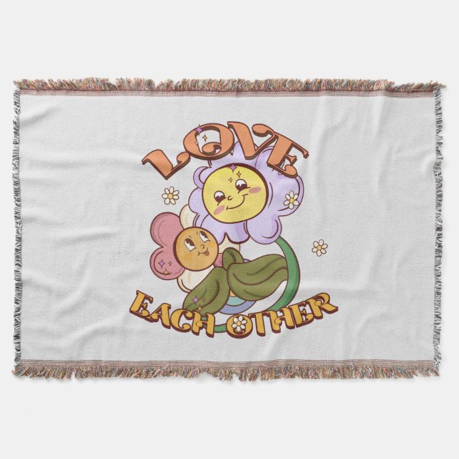 Love Each Other | Whimsical Floral Design Throw Blanket (Front)