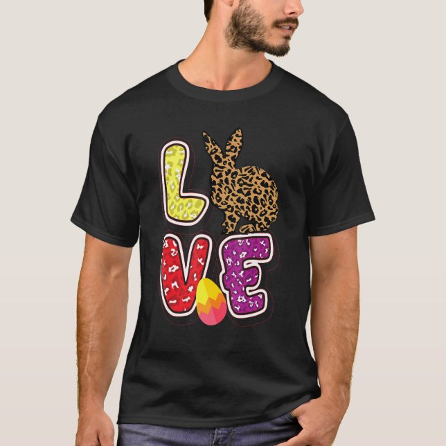Love Easter Bunny  Egg Women Leopard Lettering Gra T-Shirt (Front)