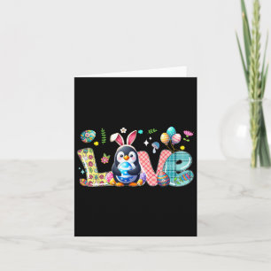 Love Easter Bunny Penguin Hunting Eggs Flowers Col Card
