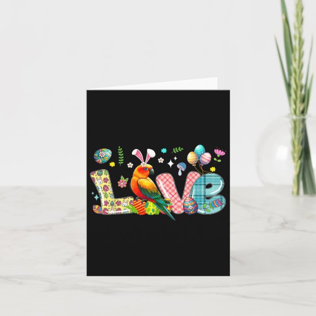 Love Easter Bunny Sun Conure Hunting Eggs Flowers  Card (Front)