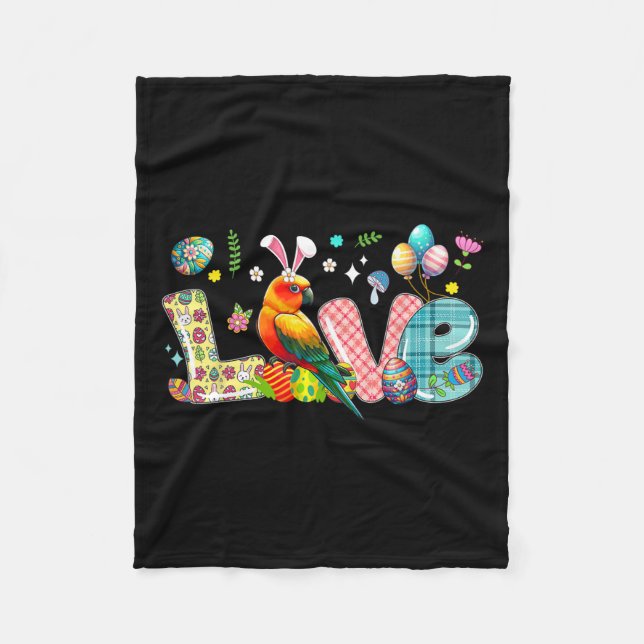 Love Easter Bunny Sun Conure Hunting Eggs Flowers  Fleece Blanket (Front)