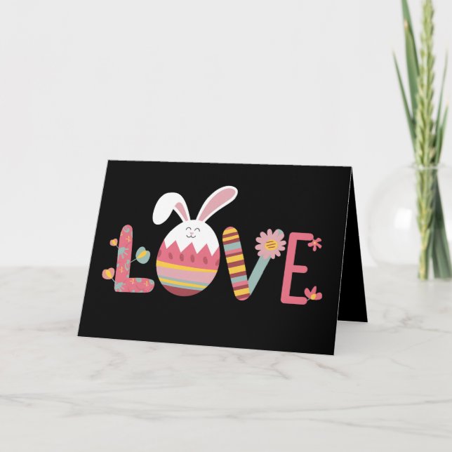 Love Easter Eggs Rabbit Cute Bunny Thank You Card (Front)