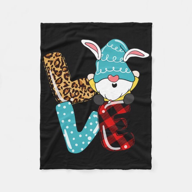 Love Easter Gnome Leopard Plaid Love Easter Gnome  Fleece Blanket (Front)
