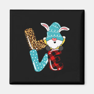 Love Easter Gnome Leopard Plaid Love Easter Gnome Magnet