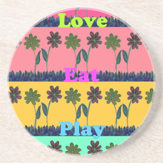Love Eat Play Art Print Coaster (Front)