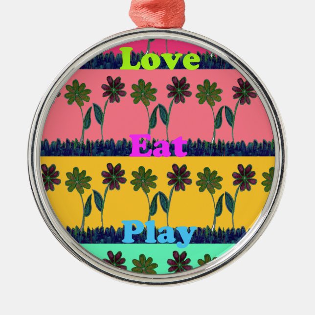 Love Eat Play Art Print Metal Tree Decoration (Front)