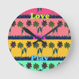 Love Eat Play Art Print Round Clock