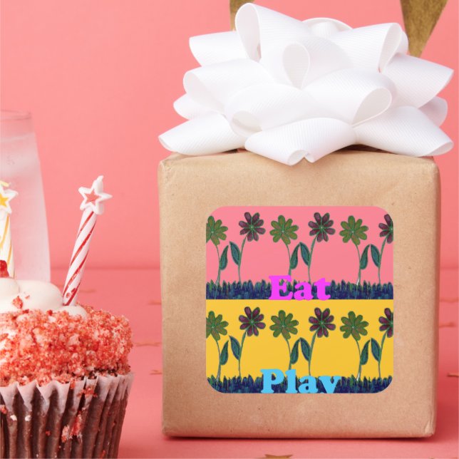Love Eat Play Art Print Square Sticker (Party)