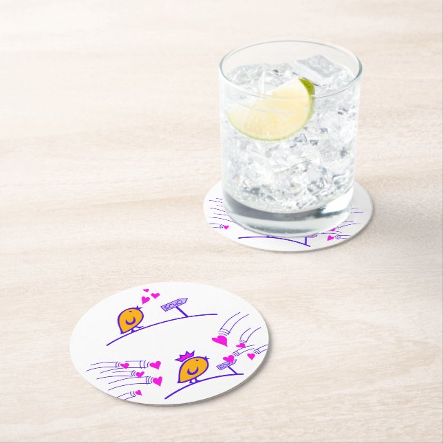 LOVE ECHO - Comic Birds Tweetlercools 3 Round Paper Coaster (Insitu)