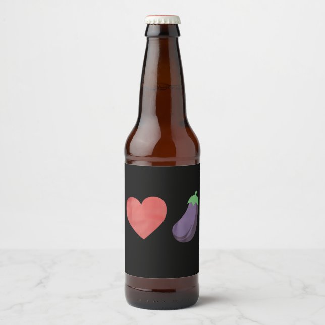 Love Eggplant Funny Gay LGBTQ Pride Beer Bottle Label (Front)