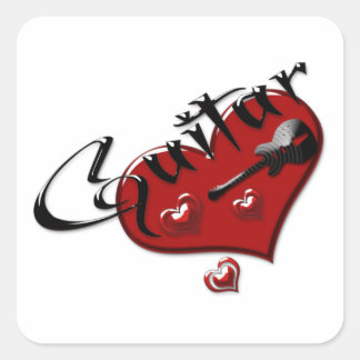 Love Electric Guitar Heart Square Sticker