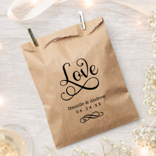 Love Elegant Black Script Wedding Monogram Favour Bags