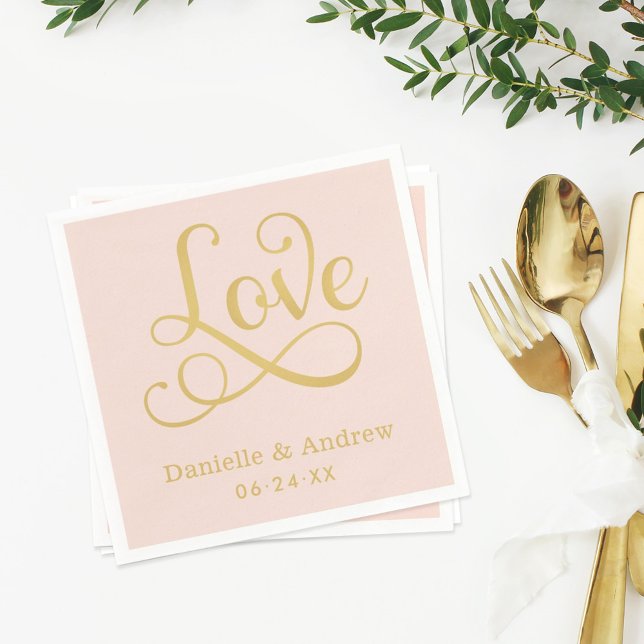 Love Elegant Blush Gold Calligraphy Wedding Napkin (Creator Uploaded)