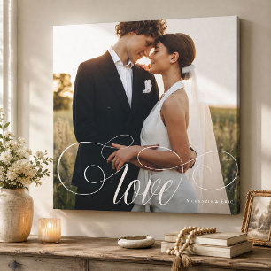 LOVE Elegant Calligraphy Couple Wedding Photo Canvas Print
