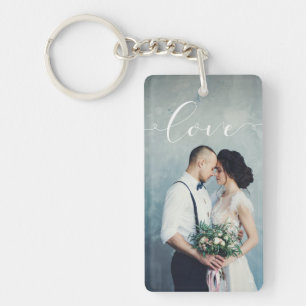 Love   Elegant Calligraphy with your Photo Key Ring