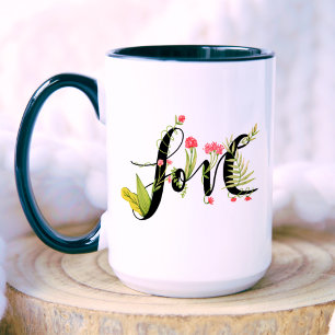 Love   Elegant Floral Ornament Monogram  Mug