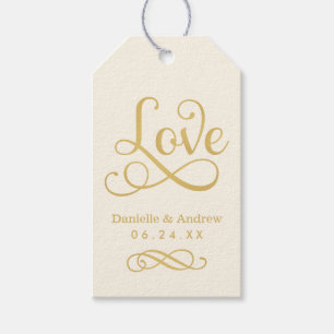 Love Elegant Gold Ivory Monogram Wedding Favour Gift Tags