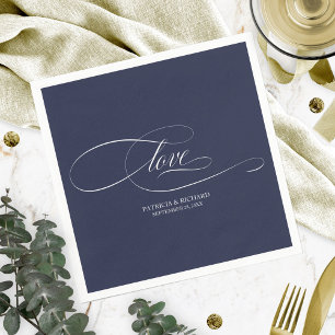 Love - Elegant Navy Blue Wedding Napkin