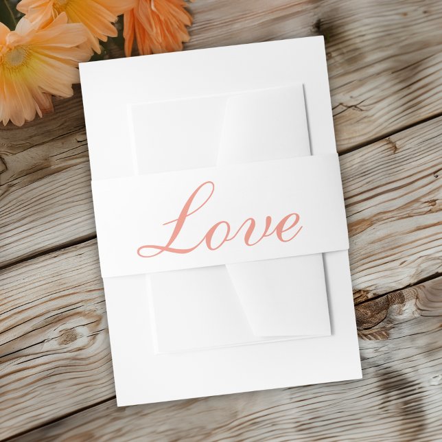 Love Elegant Orange White Minimalist Wedding  Invitation Belly Band (Creator Uploaded)