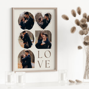 Love Elegant Personalised Photo Collage Beige Poster