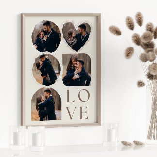 Love Elegant Personalised Photo Collage Beige Poster