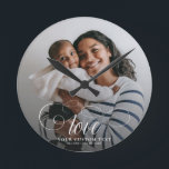 LOVE Elegant Photo Calligraphy Family Keepsake<br><div class="desc">Modern elegant custom clock with your favourite photo over trendy swirly calligraphy script reading LOVE and your custom text below.</div>