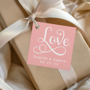 Love Elegant Pink Calligraphy Monogram Wedding Favour Tags