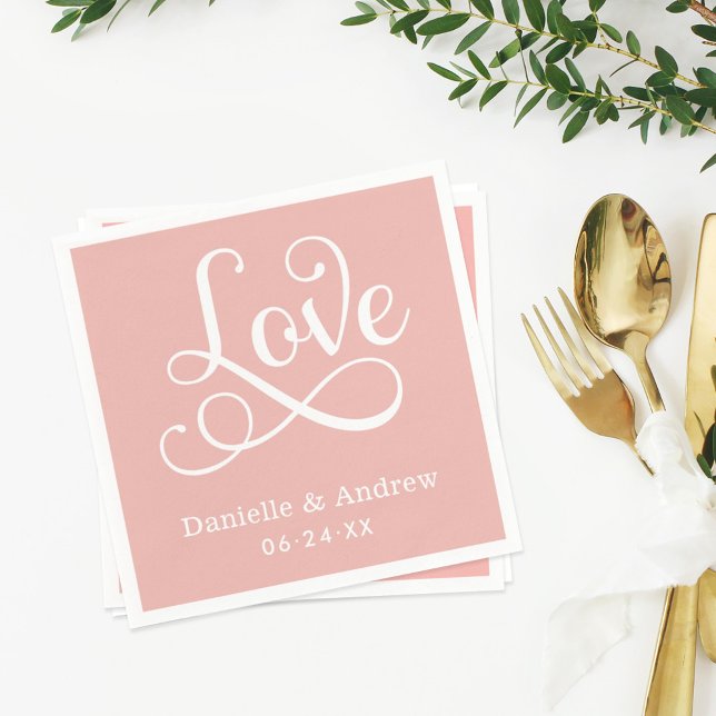 Love Elegant Pink Calligraphy Wedding Monogram Napkin (Creator Uploaded)