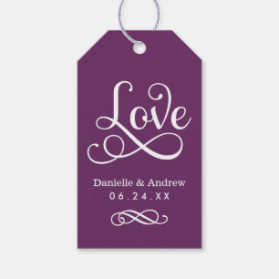 Love Elegant Purple Calligraphy Monogram Favour Gift Tags
