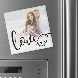 Love Elegant Script Couple Photo Magnet