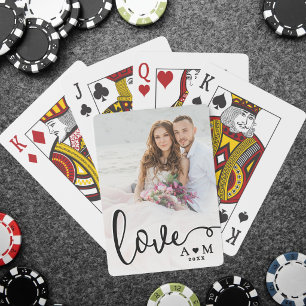Love Elegant Script Couple Photo Playing Cards