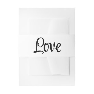 Love Elegant Script Minimalist Black White Wedding Invitation Belly Band