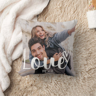 Love Elegant Script with Heart Two Photo Cushion