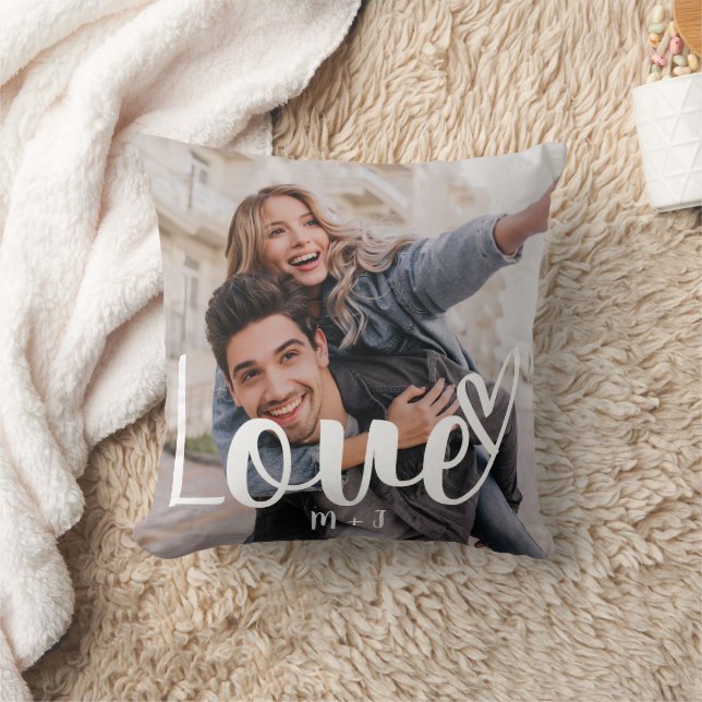 Love Elegant Script with Heart Two Photo Cushion (Blanket)
