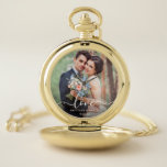 Love Elegant White Script Photo Wedding Gold Pocket Watch<br><div class="desc">Love Elegant White Script Photo Wedding Gold Pocket Watch</div>