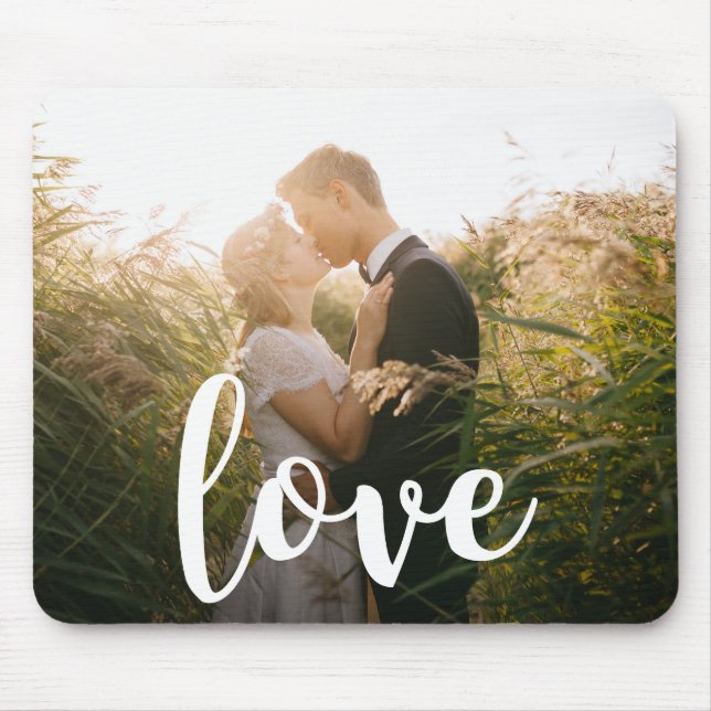 Love Elegant White Thick Typography Wedding Photo Mouse Pad (Front)