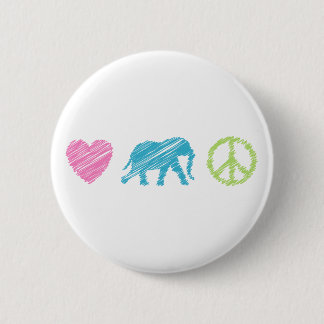 Love, Elephant and Peace 6 Cm Round Badge