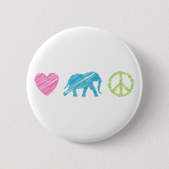 Love, Elephant and Peace 6 Cm Round Badge (Front)