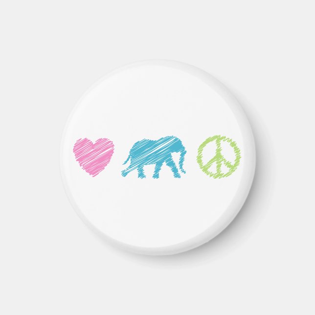 Love, Elephant and Peace Magnet (Front)