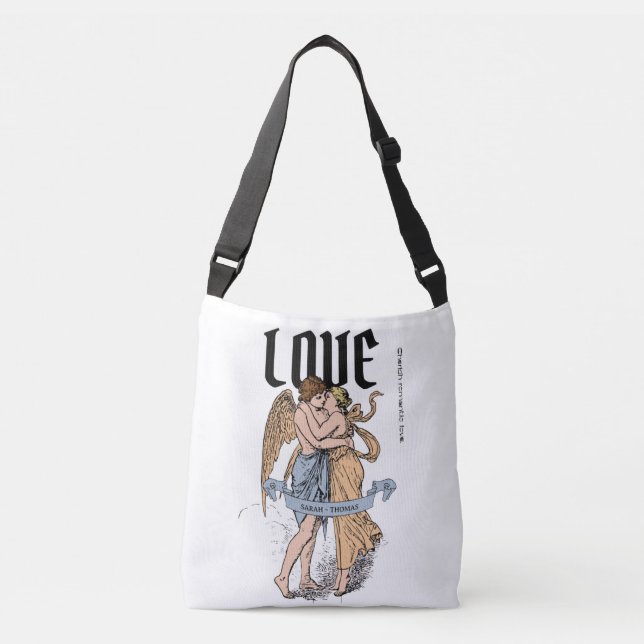 Love Embrace – Romantic Couple Illustration Crossbody Bag (Front)