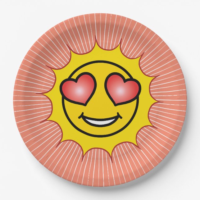 Love Emoji Sun Paper Plate (Front)