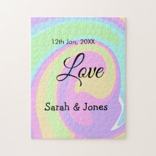 Love engagement wedding couple colorful bohpattern jigsaw puzzle