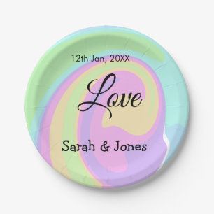 Love engagement wedding couple colorful bohpattern paper plate
