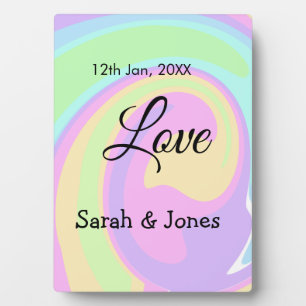 Love engagement wedding couple colorful bohpattern plaque