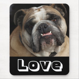 Love English Bulldog Puppy Dog Black Mousepad
