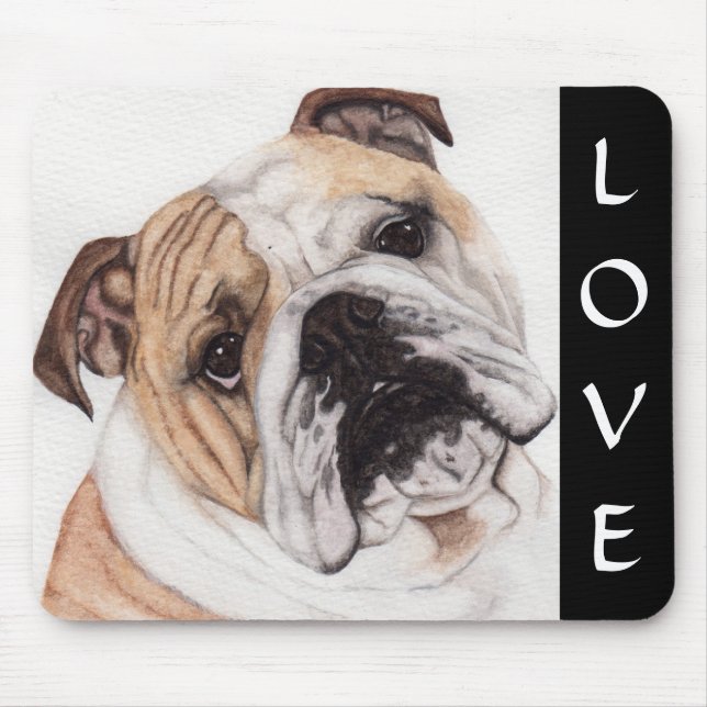 Love English Bulldog Watercolor Painting Mousepad (Front)