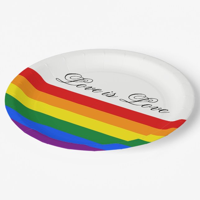 Love Equality Rainbow Flag LGBT Lesbian Gay Pride Paper Plate (Angled)